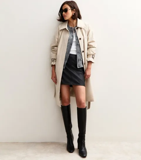 New Look Women's Black Faux Leather A-Line Mini Skirt