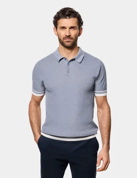 Hawes & Curtis Pure Cotton Textured Knitted Polo Shirt Blue