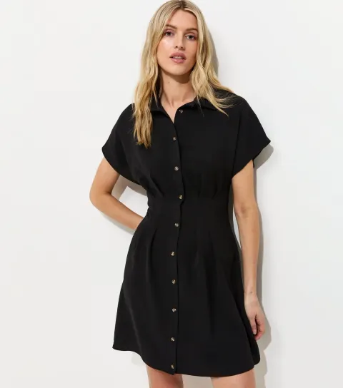 Women's Tall Black Pintuck Mini Shirt Dress
