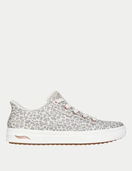 Skechers Arch Fit Arcade Slip-Ins Leopard Canvas Trainers Grey