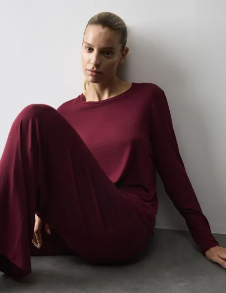 Autograph Modal Rich Long Sleeve Pyjama Top Dark Claret