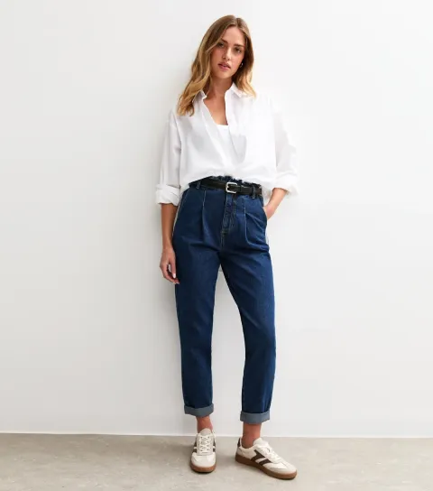 Women's Blue Denim Paperbag Waist Jeans