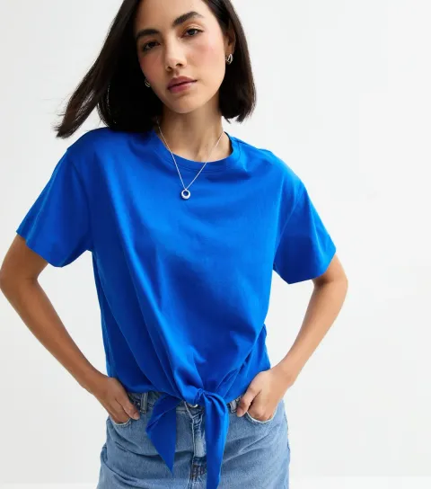 New Look Women's Bright Blue Tie Front T-Shirt