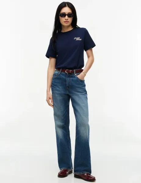 Tommy Hilfiger Pure Cotton Script Crew T-Shirt Dark Blue
