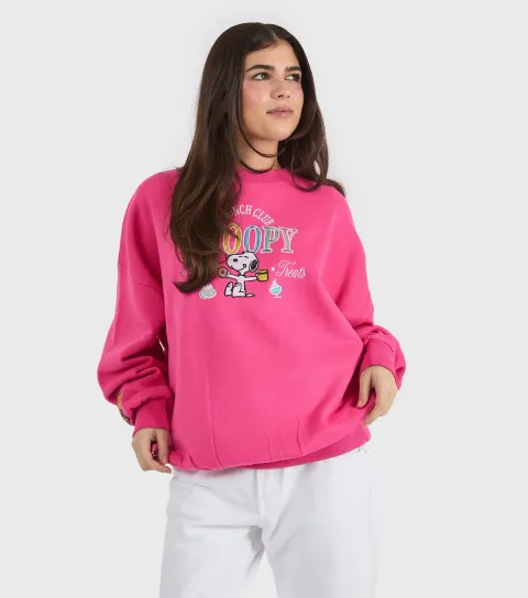 Women's Pink Embroidered Peanuts Snoopy Sweatshirt
