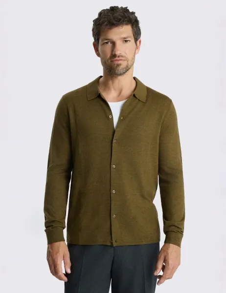 Moss Merino Wool Rich Knitted Shirt Olive