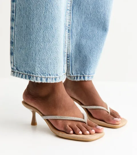 Women's Light Brown Diamante Embellished Mules Vegan