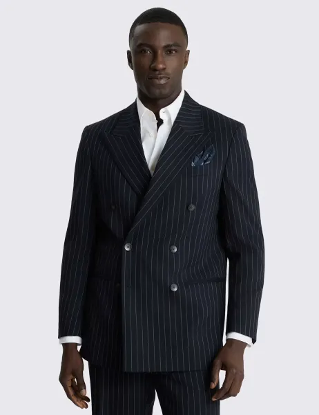 Relaxed Fit Striped Suit Jacket Navy Mix
