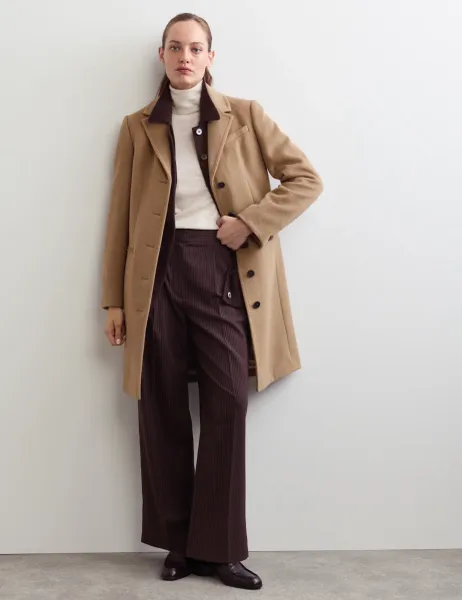Jaeger Pure Wool Short Boyfriend Coat Camel