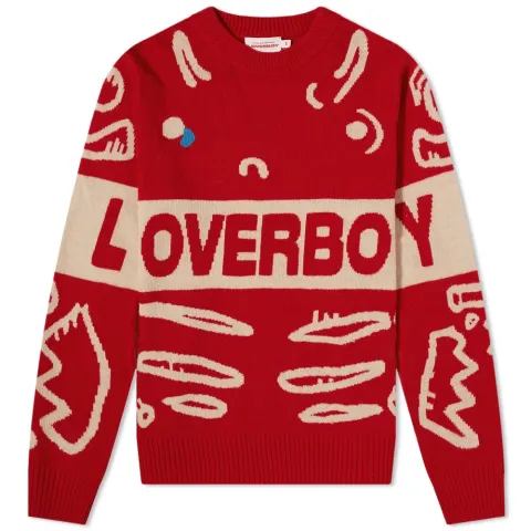 Crew Neck Knitted Jumper With Loverboy Graphic