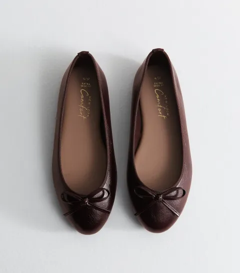Women's Extra Wide Dark Burgundy Faux Leather Ballet Flats Vegan