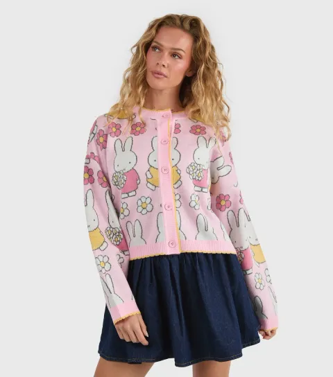 Women's Pink Miffy Flower Knitted Cardigan