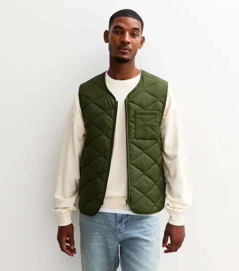 New Look Men's Green Regular Fit Quilted Patch Pocket Gilet