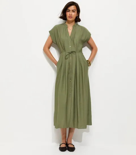 New Look Women's Khaki Toggle Shirt Midi Dress