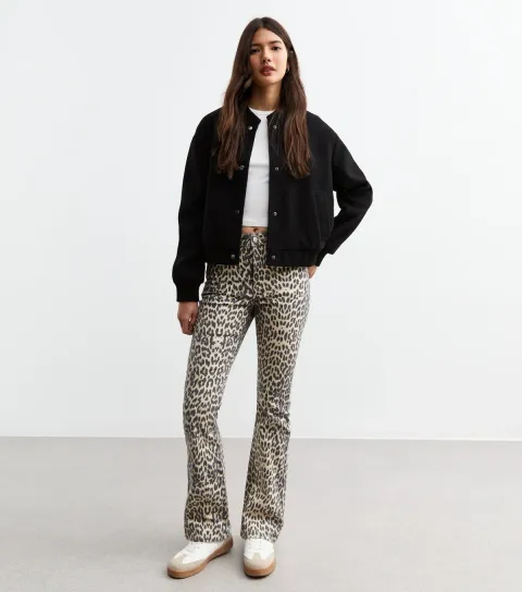 New Look Women's Brown Leopard Print Bootcut Jeans