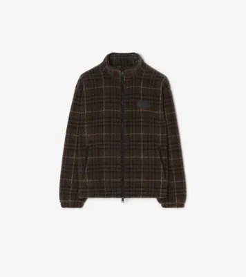 Check Wool Cashmere Blend Fleece Jacket in Sepia brown