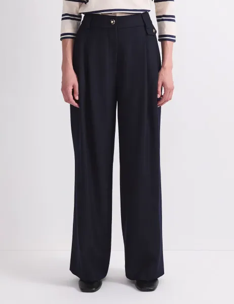 Sportscraft Wool Rich Pleat Front Straight Leg Trousers Navy