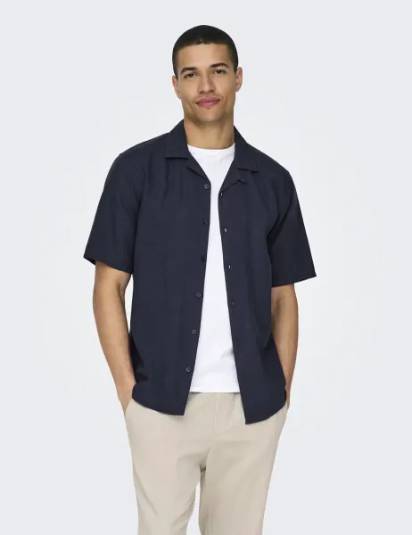 Only & Sons Cotton Linen Blend Shirt Navy