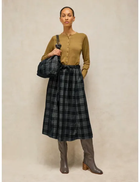 White Stuff Annika Cord Checked Midi A-Line Skirt