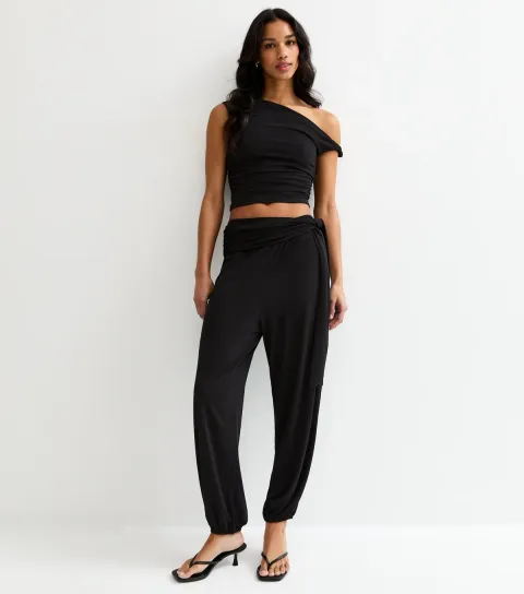 New Look Women's Black Tie Waist Tapered Trousers