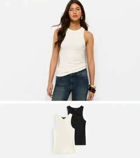 Women's Pack Of 2 Cream Racer Vest Tops