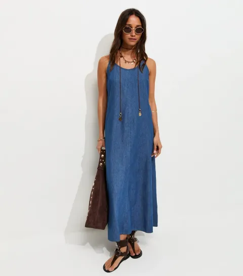 Women's Blue Denim Midaxi Dress
