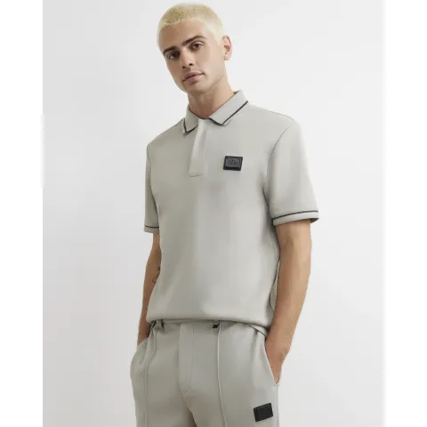 River Island Slim Fit Pique Badge Polo Shirt