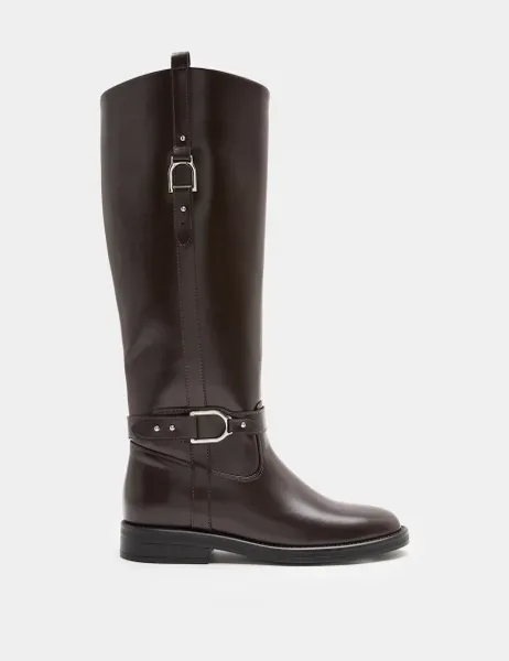 Marks & Spencer Buckle Riding Round Toe Knee High Boot Brown