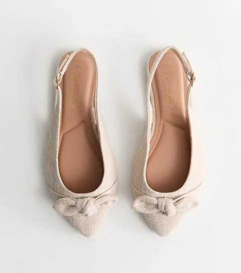 Women's Extra Wide Fit Off White Pointed Slingback Flats Vegan