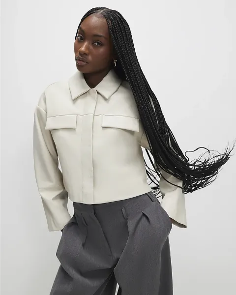 River Island Faux Leather Cropped Overshirt