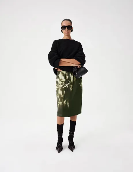 Marks & Spencer Satin Floral Knee Length Slip Skirt Black Mix