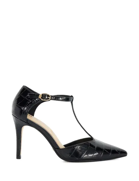 Dune London T Bar Ankle Strap Stiletto Heel Court Shoes Black