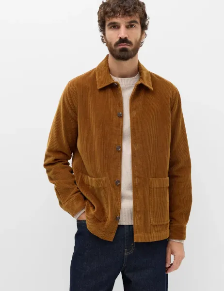 Marks & Spencer Pure Cotton Corduroy Garment Dye Overshirt Rich Brown