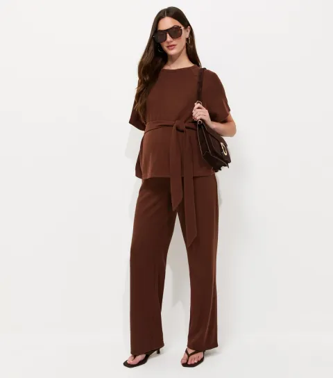 Women's Maternity Brown Soft Touch Wide Leg Trousers