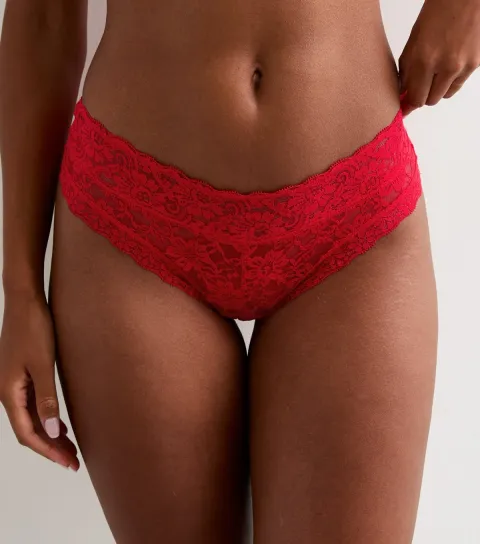 Women's Red Floral Lace Brazilian Briefs