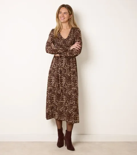 Blue Vanilla Women's Multicolour Leopard Print Midi Dress