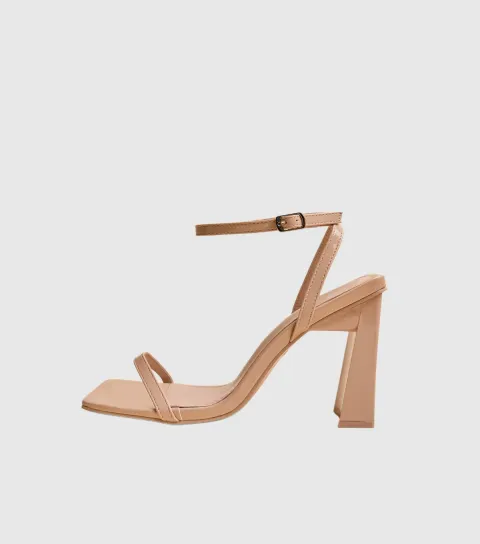 Women's Camel Charlotte Wide Fit Faux Patent Leather Square Toe Sandals