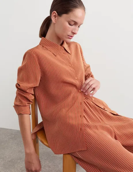 Jaeger Pure Silk Striped Shirt Copper