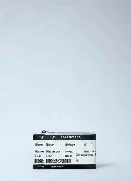 Ticket-Print Leather Zip Pouch