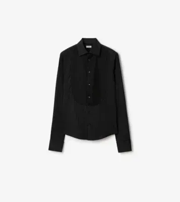 Slim Fit Cotton Tuxedo Shirt in Black
