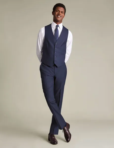 Charles Tyrwhitt Regular Fit Pure Wool Textured Waistcoat Dark Blue
