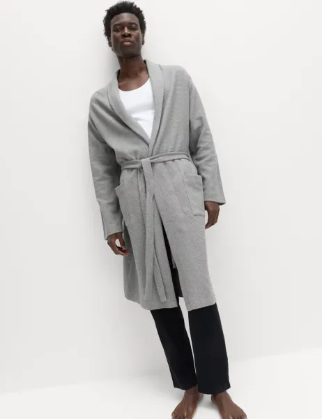 Marks & Spencer Pure Cotton Waffle Lightweight Dressing Gown Grey Mix