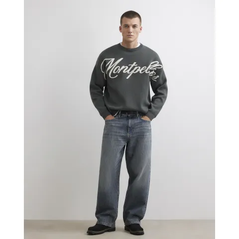 River Island Baggy Fit Mid Wash Jeans