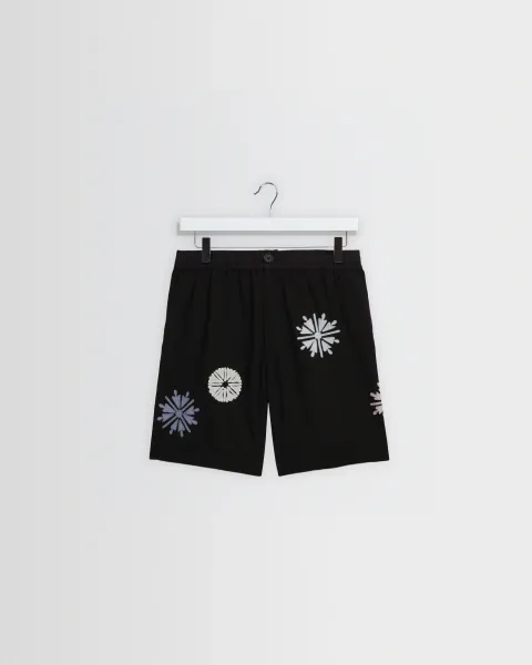Kurt - Black Round Applique Cotton Shorts