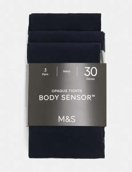 Marks & Spencer 3pk 30 Denier Body Sensor Tights Navy