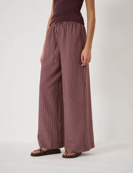 HUSH Striped Wide Leg Trousers Burgundy Mix