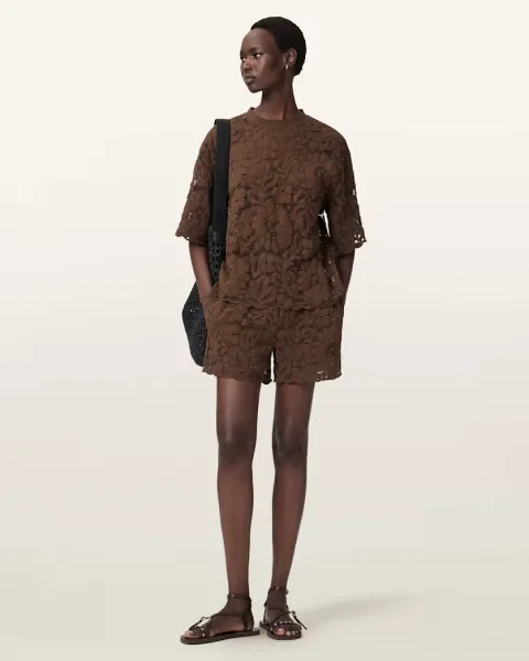 Amelie Mid Rise Relaxed Lace Shorts