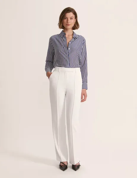 Cotton Rich Striped Shirt with Silk Navy
