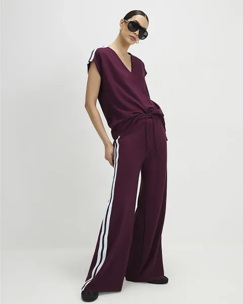 River Island Premium Side Stripe Wide Leg Joggers