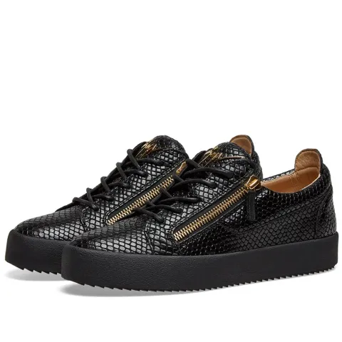 Double Zip Python Leather Low Sneaker